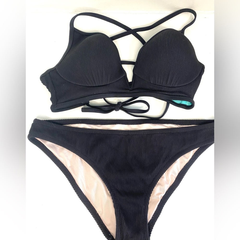 Shade & Shore Black Ribbed Bikini